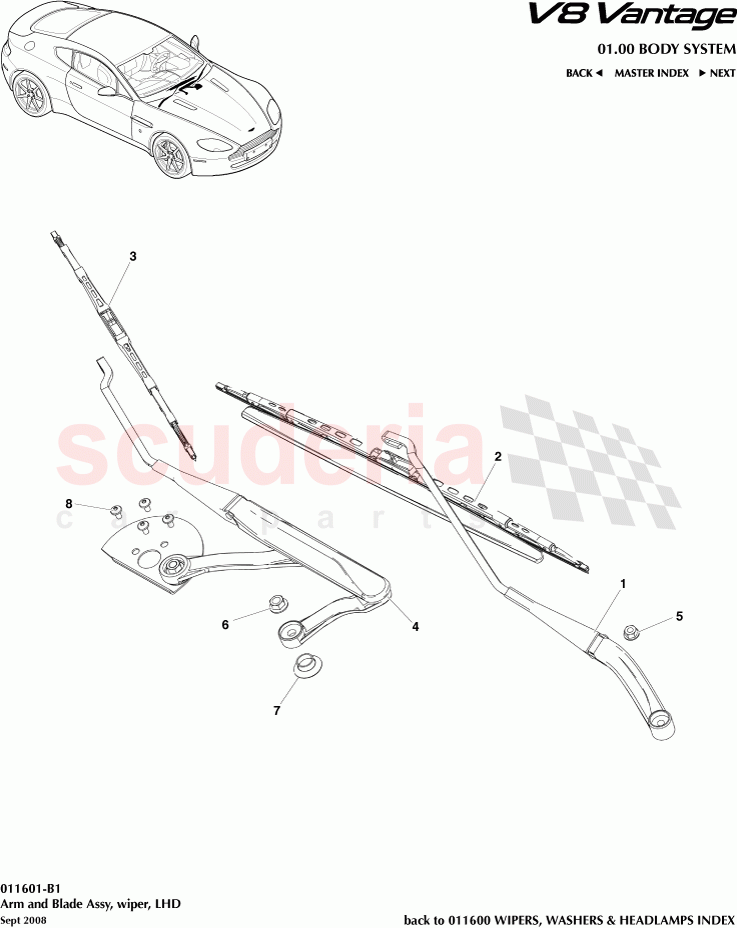 Wiper Arm and Blade Assembly (LHD) of Aston Martin Aston Martin V8 Vantage