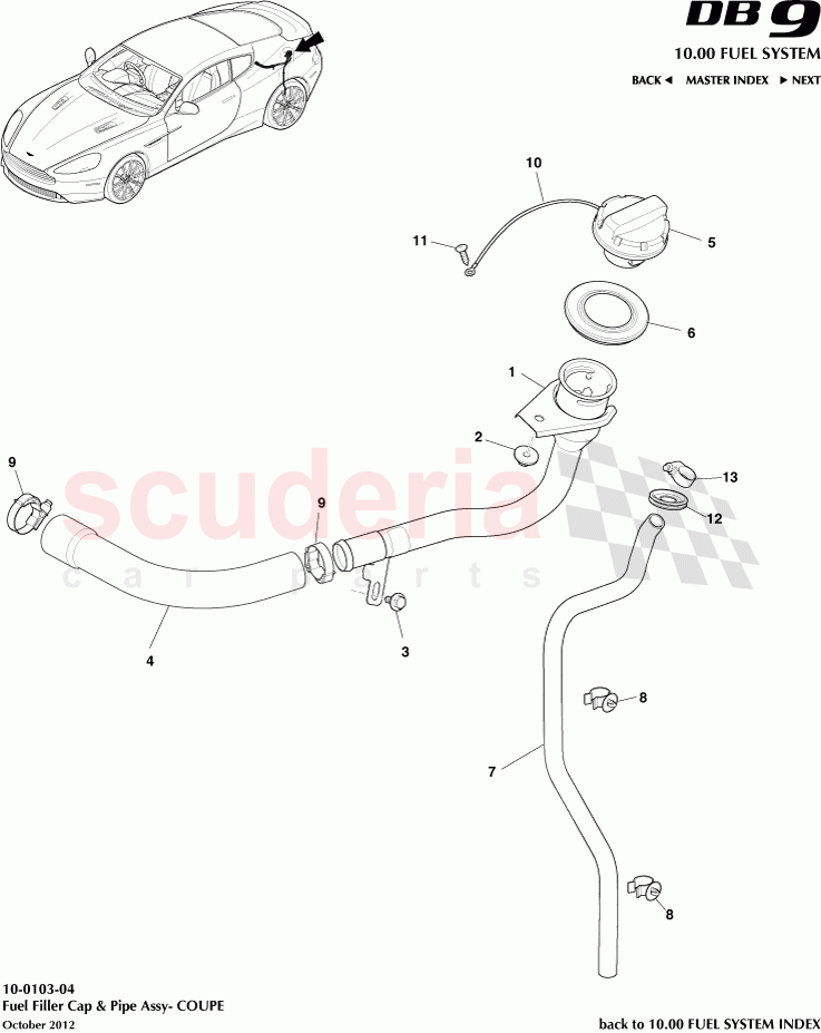 Fuel Filler Cap & Pipe Assembly - COUPE of Aston Martin Aston Martin DB9 (2013-2016)
