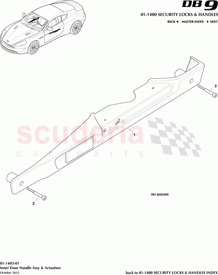 Inner Door Handle Assembly & Actuation of Aston Martin Aston Martin DB9 (2013-2016)