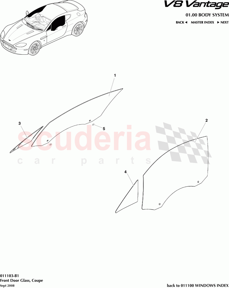 Front Door Glass (Coupe) of Aston Martin Aston Martin V8 Vantage (upto 2016)
