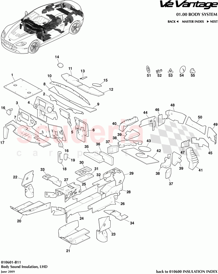 Body Sound Insulation (LHD) of Aston Martin Aston Martin V12 Vantage