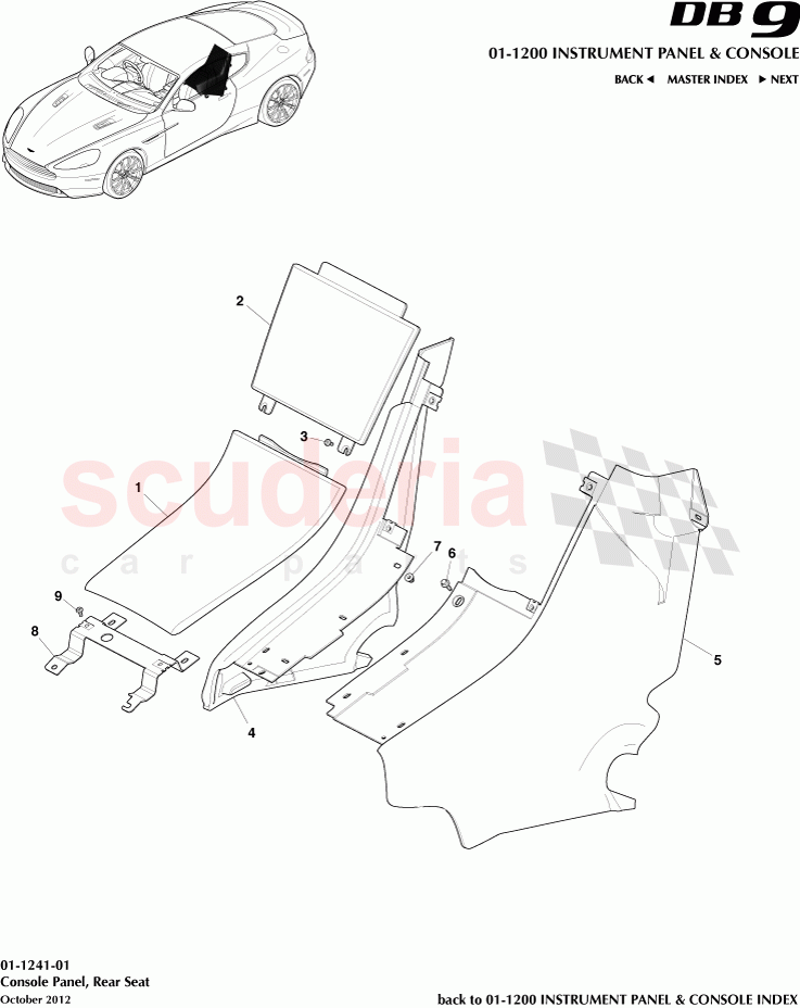 Console Panel, Rear Seat of Aston Martin Aston Martin DB9 (2013-2016)