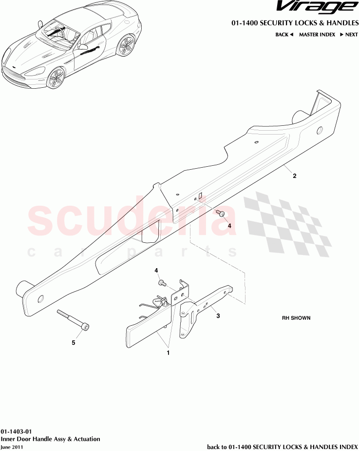 Inner Door Handle Assembly and Actuation of Aston Martin Aston Martin Virage