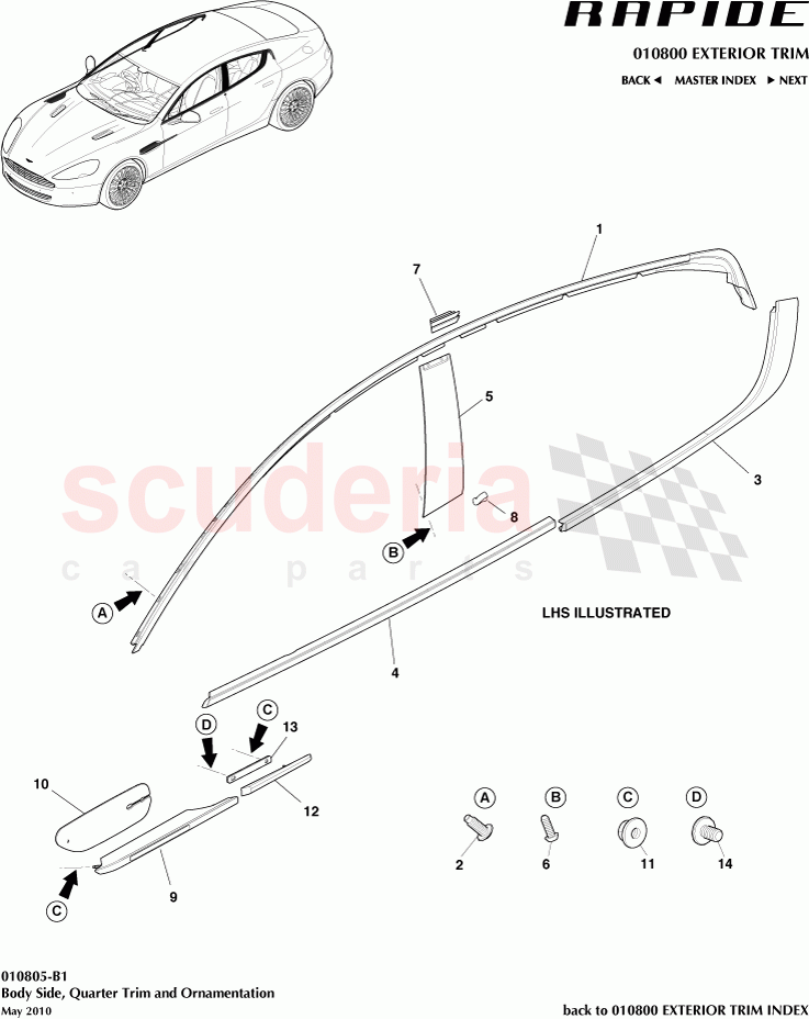 Body Side Quarter Trim and Ornamentation of Aston Martin Aston Martin Rapide