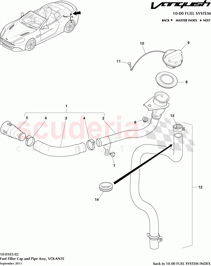 Fuel Filler Cap and Pipe Assembly, VOLANTE of Aston Martin Aston Martin Vanquish (2012+)