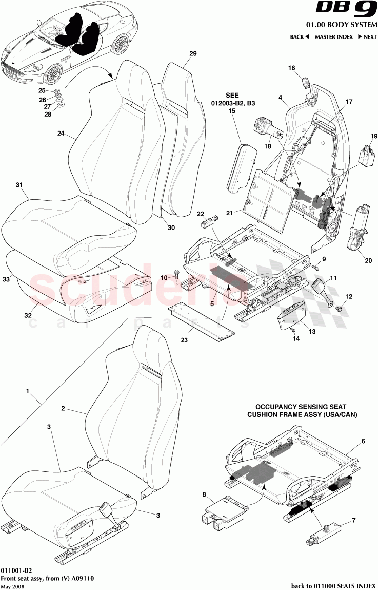Front seat Assembly, from (V) A09110 of Aston Martin Aston Martin DB9 (2004-2012)
