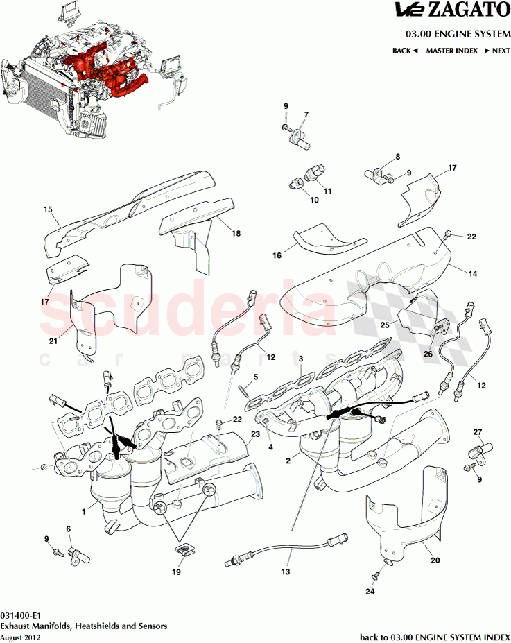 Exhaust Manifolds, Heatshields and Sensors of Aston Martin Aston Martin V12 Zagato