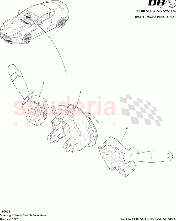 Steering Column Switch Gear Assembly of Aston Martin Aston Martin DBS V12