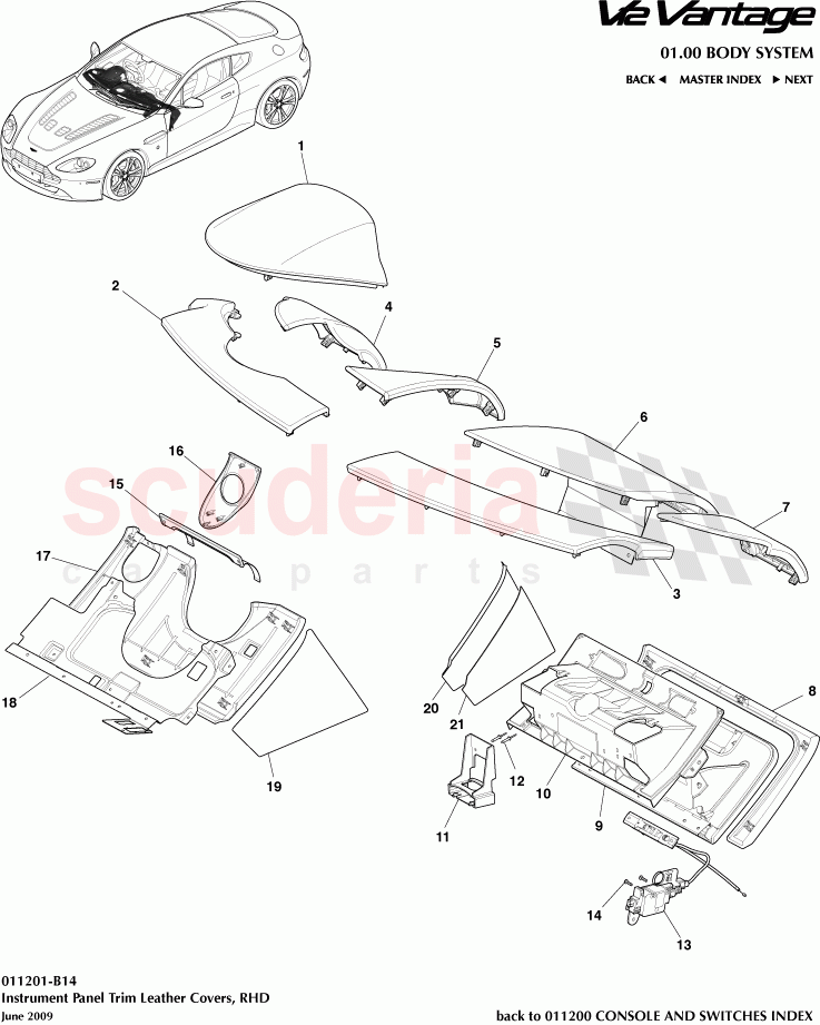 Instrument Panel Trim Leather Covers (RHD) of Aston Martin Aston Martin V12 Vantage