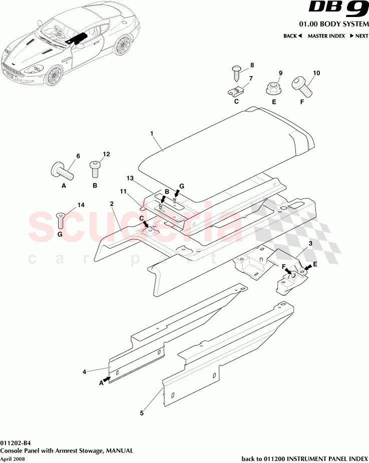 Console Panel with Armrest Stowage (Manual) of Aston Martin Aston Martin DB9 (2004-2012)