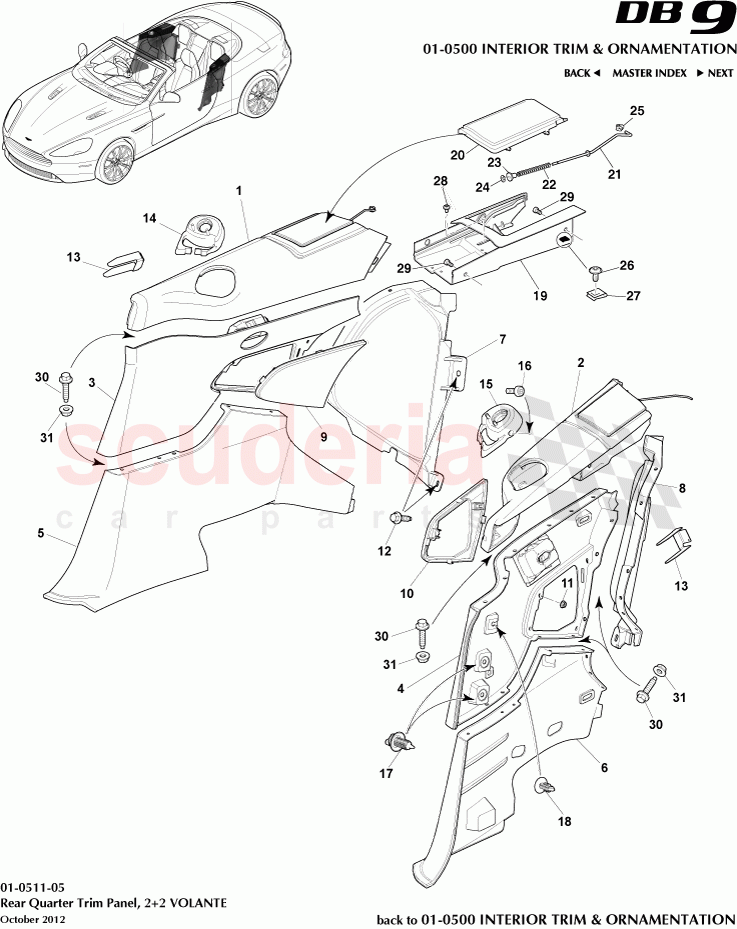 Rear Quarter Trim Panel, 2+2 VOLANTE of Aston Martin Aston Martin DB9 (2013-2016)