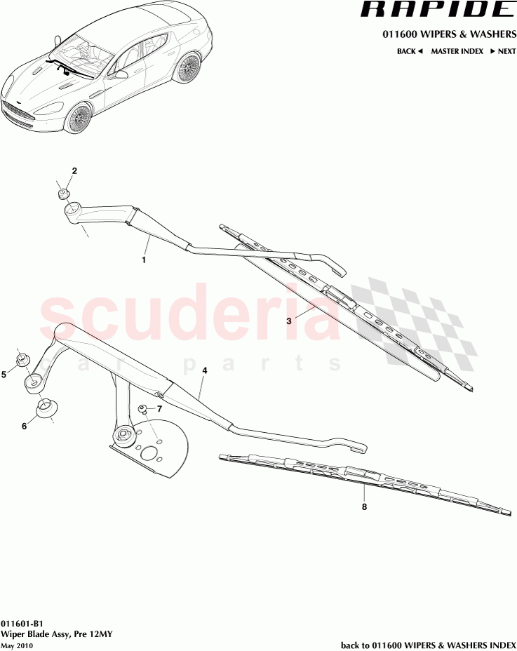 Wiper Blade Assembly (Pre-2012) of Aston Martin Aston Martin Rapide