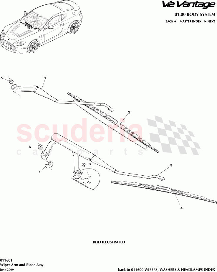 Wiper Arm and Blade Assembly of Aston Martin Aston Martin V12 Vantage