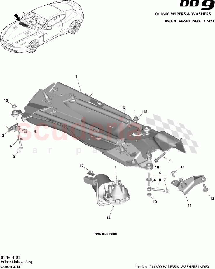 Wiper Linkage Assembly of Aston Martin Aston Martin DB9 (2013-2016)