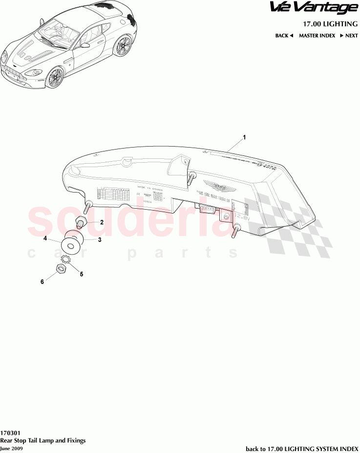 Rear Stop Tail Lamps and Fixings of Aston Martin Aston Martin V12 Vantage