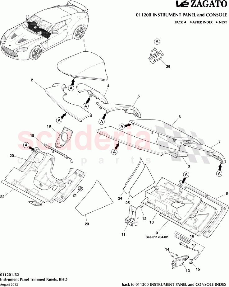 Instrument Panel Trimmed Panels, RHD of Aston Martin Aston Martin V12 Zagato