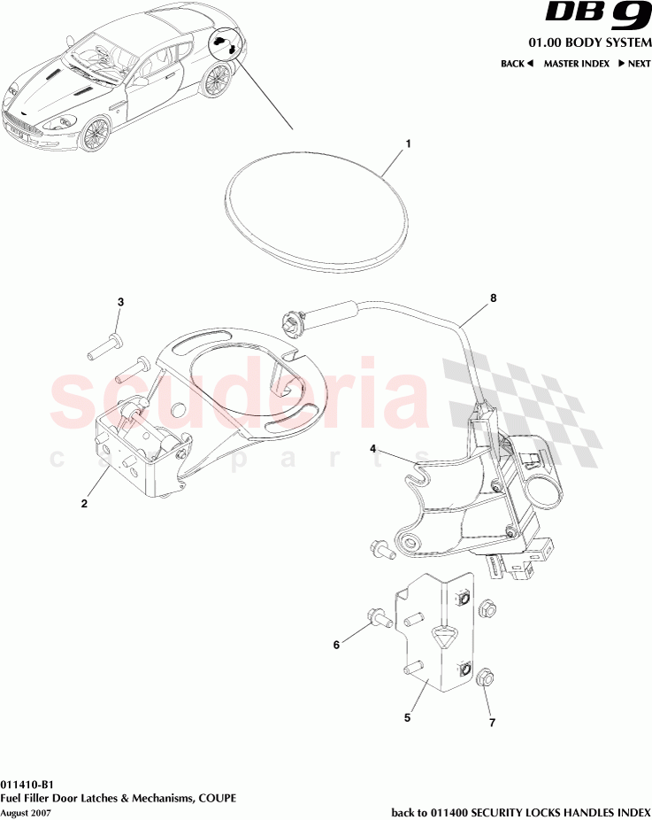 Fuel Filler Door Latches and Mechanisms (Coupe) of Aston Martin Aston Martin DB9 (2004-2012)