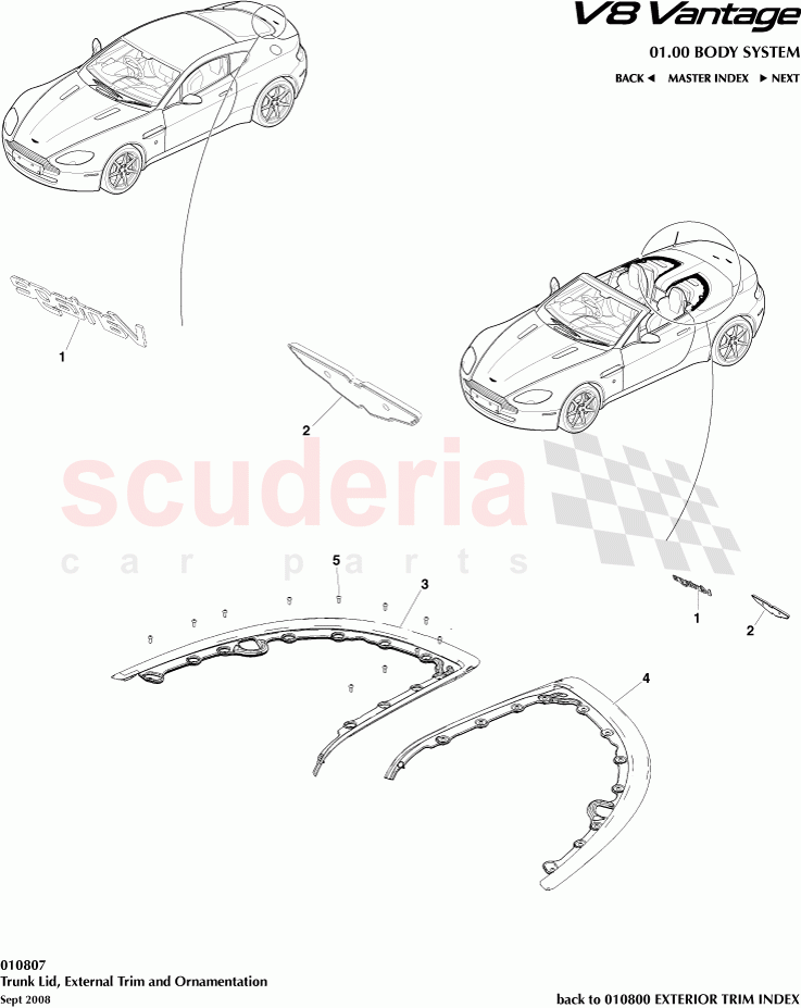 Trunk Lid, External Trim and Ornamentation of Aston Martin Aston Martin V8 Vantage