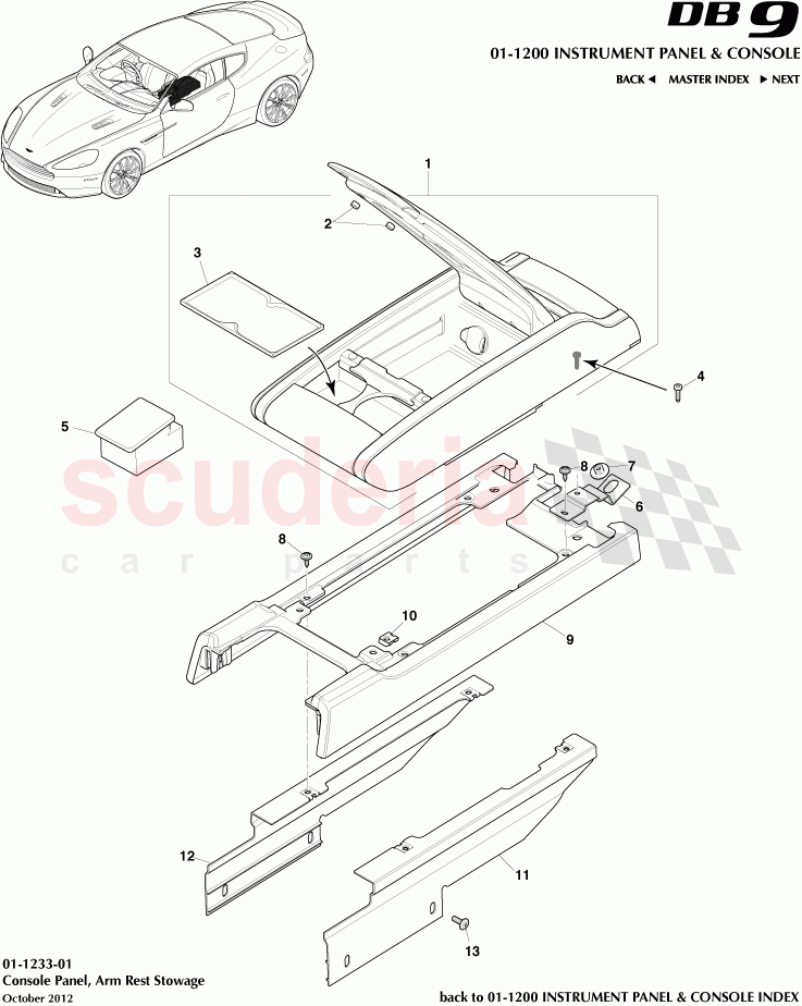 Console Panel, Arm Rest Stowage of Aston Martin Aston Martin DB9 (2013-2016)