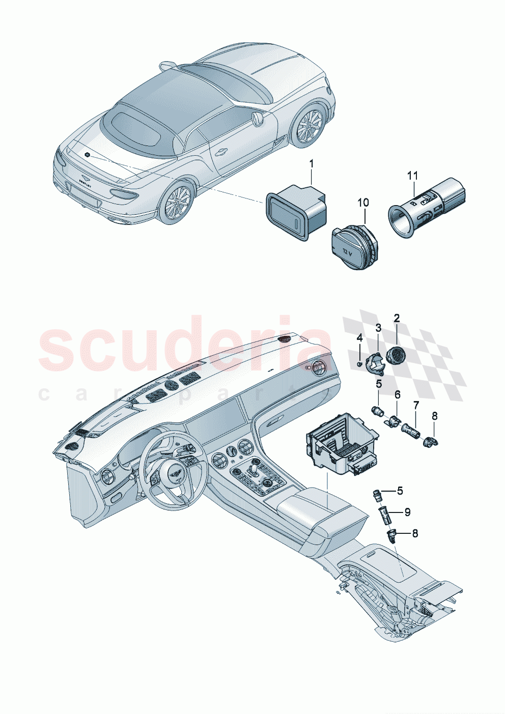 Analogue clock Cigarette lighter of Bentley Bentley New Continental Convertible (2019-2024)