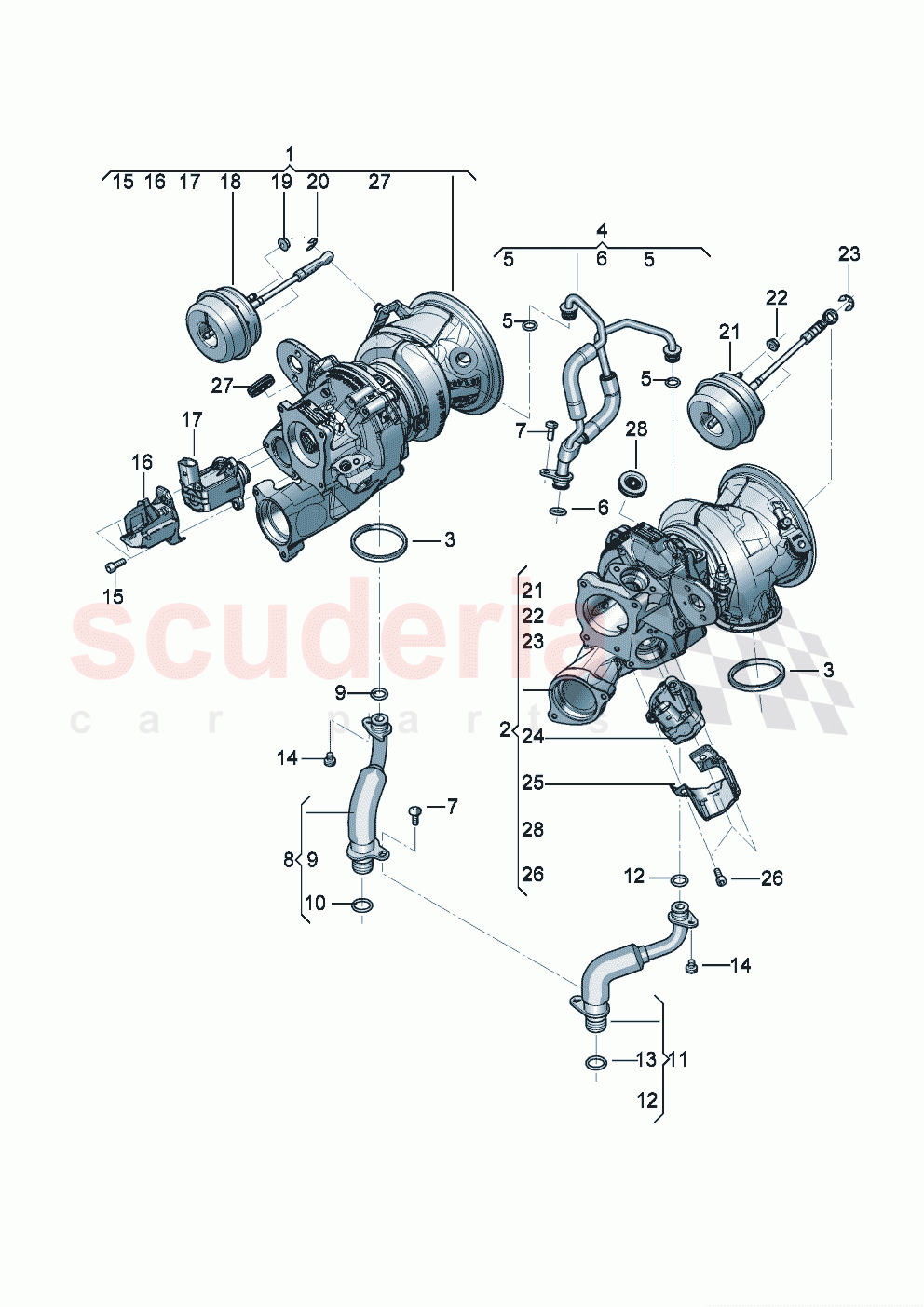 Exhaust gas turbocharger (water-cooled) Oil pressure line Oil return line D - MJ 2023>> - MJ 2023 of Bentley Bentley New Continental Convertible (2019-2024)