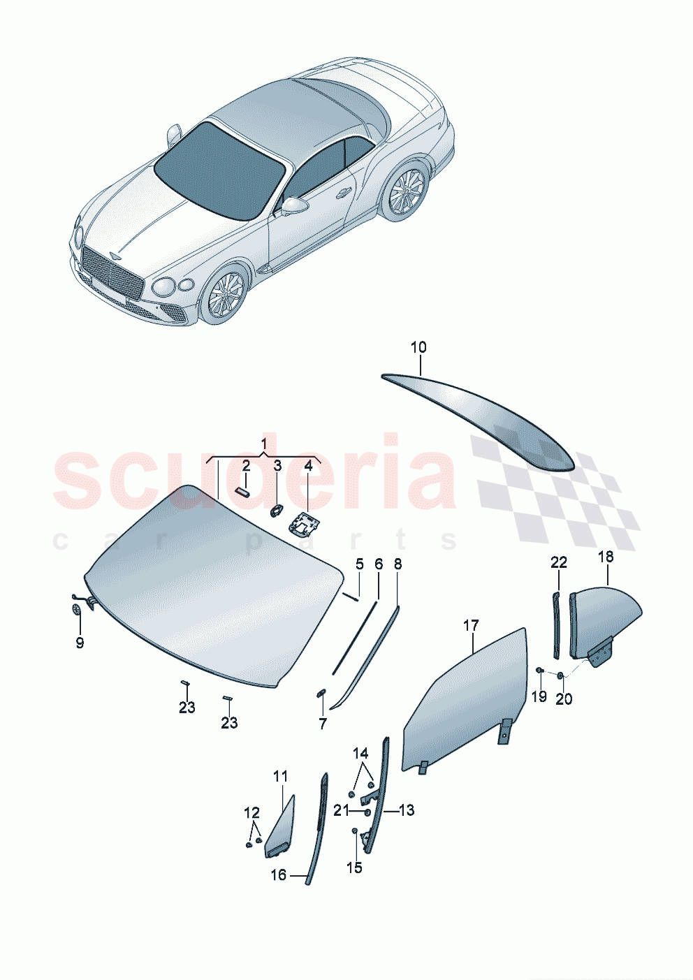 Windscreen Rear and side window of Bentley Bentley New Continental Convertible (2019-2024)