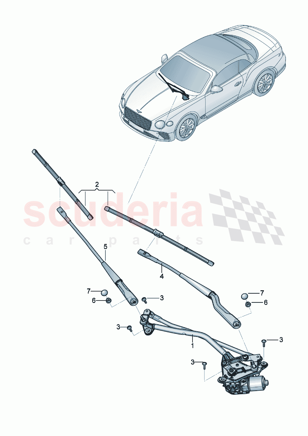 Wiper motor Wiper arm with wiper blade of Bentley Bentley New Continental Convertible (2019-2024)