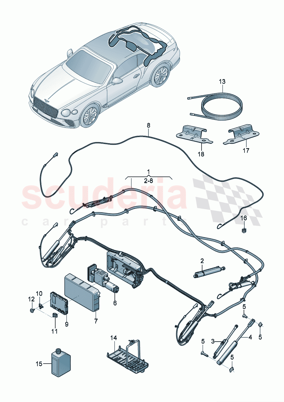 Hydraulic system for actuating convertible roof of Bentley Bentley New Continental Convertible (2019-2024)