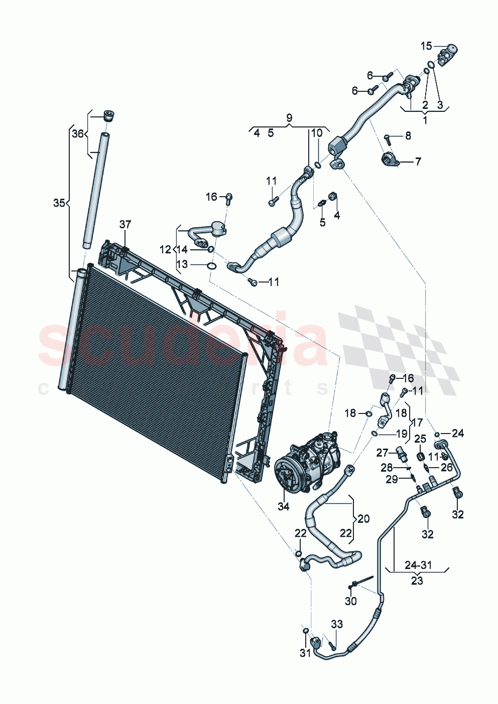 A/C condenser with dryer refrigerant circuit Engine bay of Bentley Bentley New Continental GT (2019-2024)