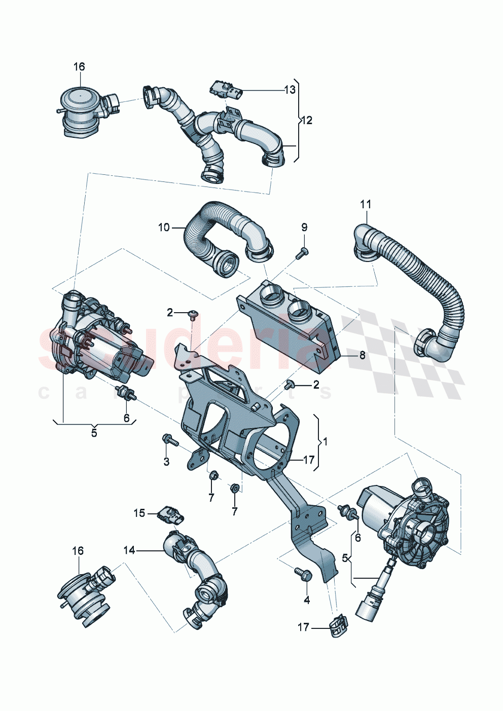 Secondary air pump Connecting pipe Secondary air filter element Engine bay of Bentley Bentley New Continental GT (2019-2024)