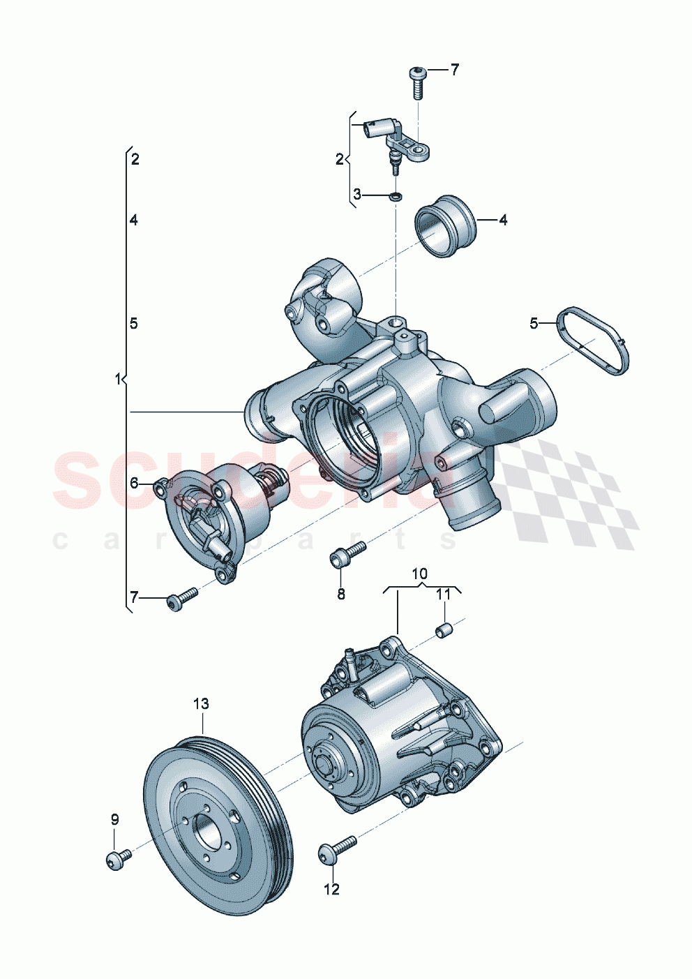 Coolant pump with glued in sealing ring Coolant regulator housing with thermostat of Bentley Bentley New Flying Spur (2020-2024)