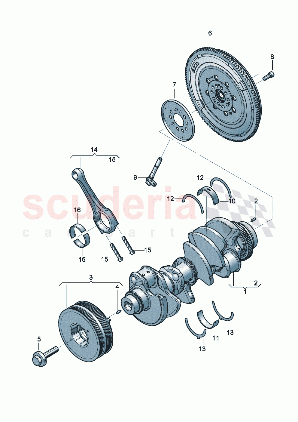 flywheel V-belt pulley with vibration damper Crankshaft conrod bearing shell of Bentley Bentley New Flying Spur (2020-2024)