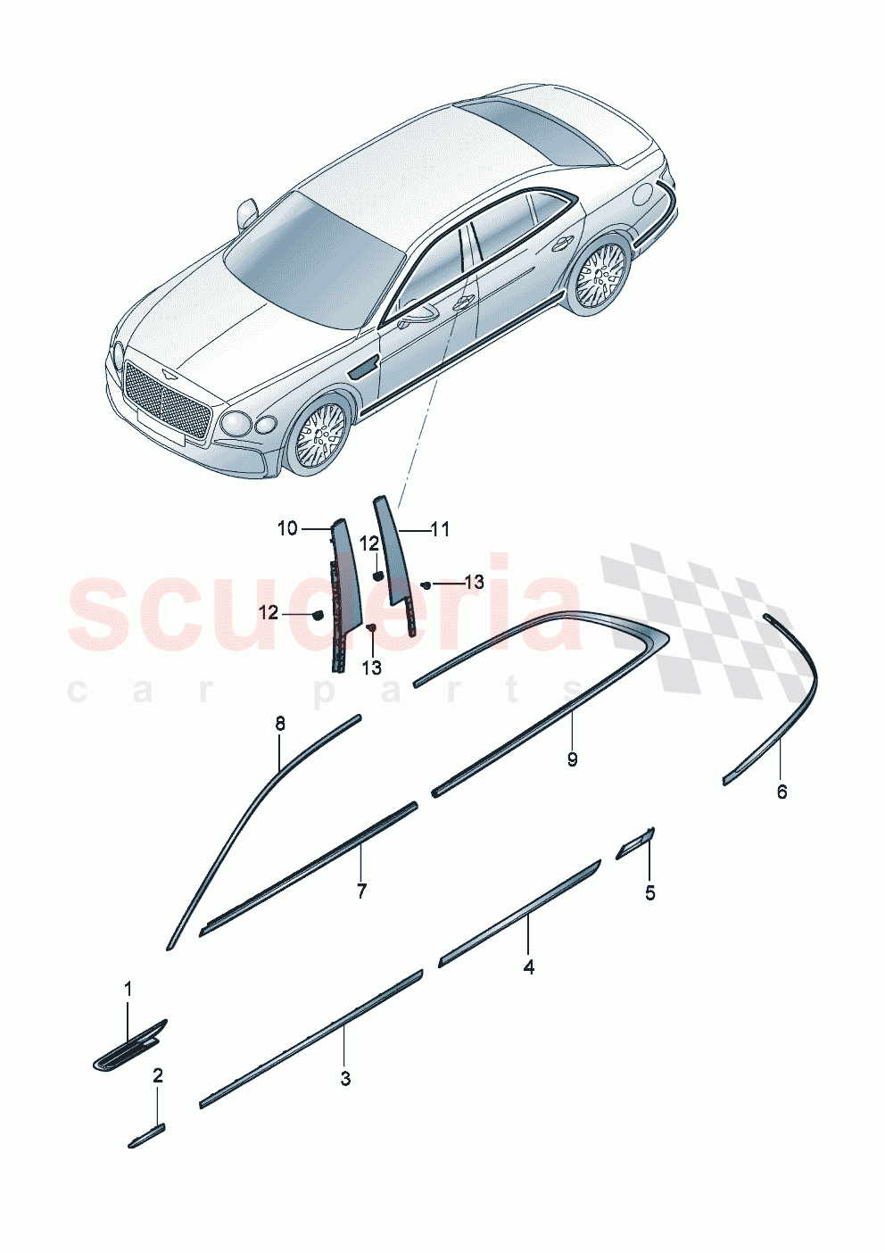 trim strip for fender, door, side panel of Bentley Bentley New Flying Spur (2020-2024)