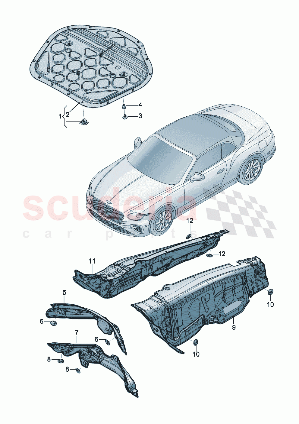 sound absorbers Underbody damping for engine compartment of Bentley Bentley New Continental Convertible (2025-2026)