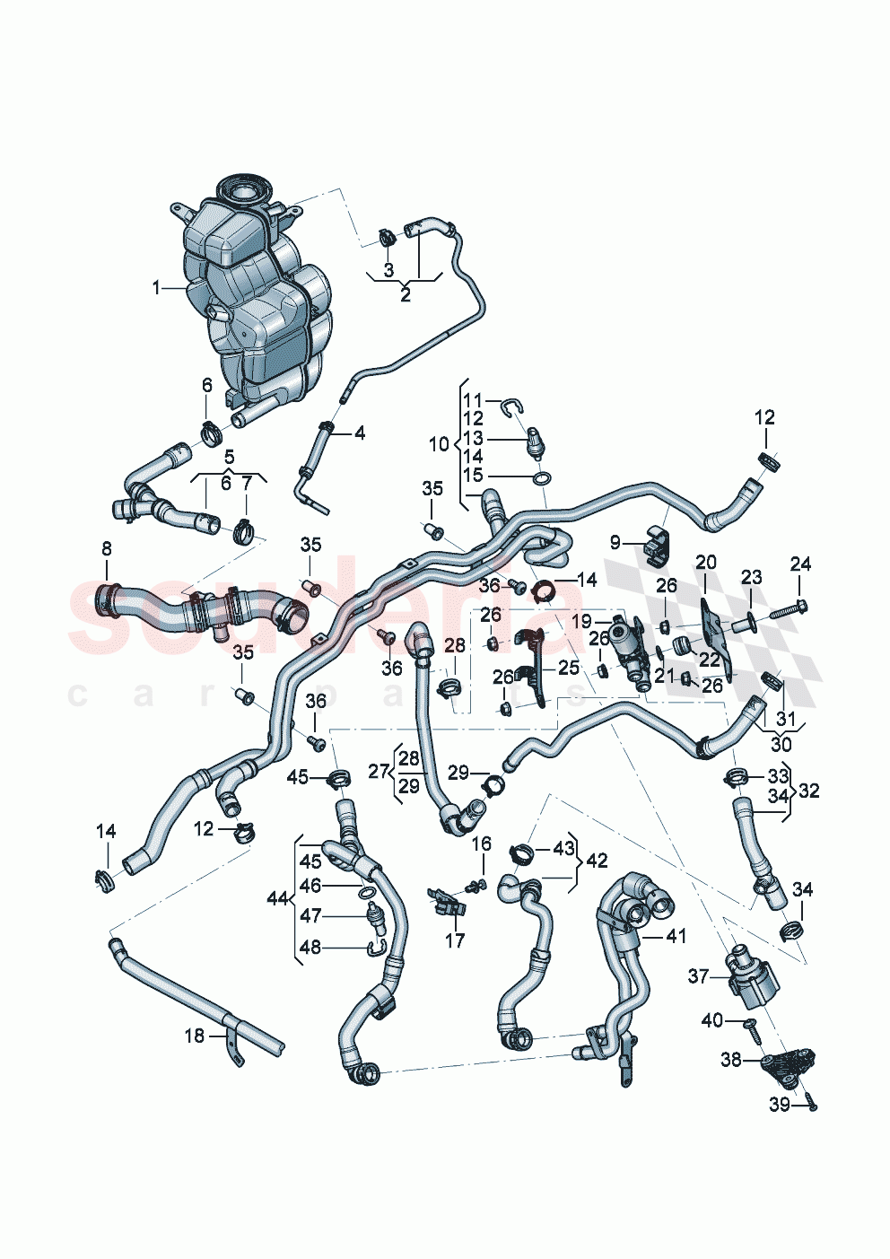 Coolant hoses and pipes Engine bay of Bentley Bentley New Flying Spur (2025-2026)