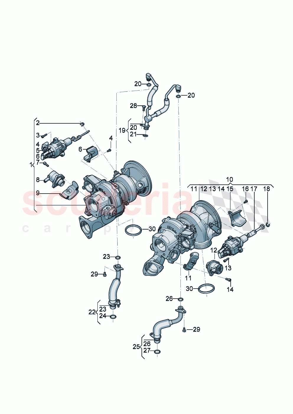 Exhaust gas turbocharger (water-cooled) Oil pressure line Oil return line of Bentley Bentley New Flying Spur (2025-2026)