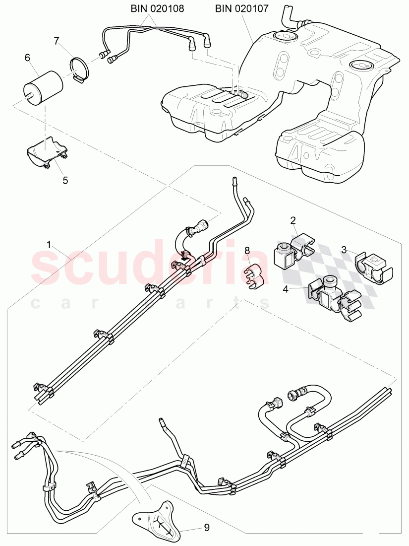 fuel line with breather and vacuum, pipe, fuel filter with pressure, regulator, D - MJ 2011>> of Bentley Bentley Continental Flying Spur (2006-2012)