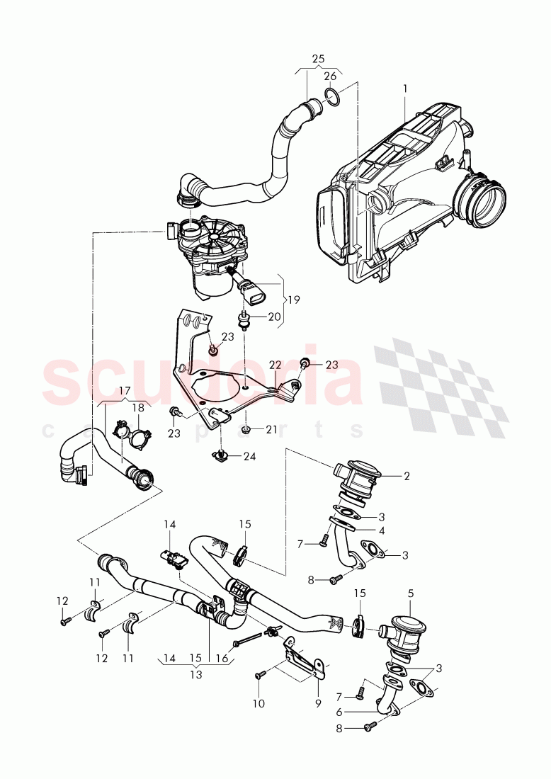 secondary air pump, secondary air control valve, pipes and hoses for purge system of Bentley Bentley Continental Flying Spur (2013+)