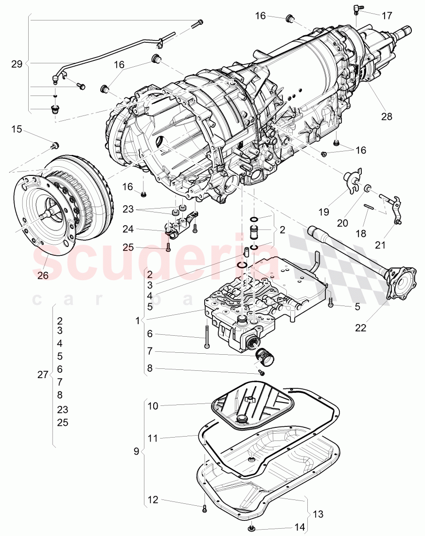 Mechatronic with software, oil pan, oil strainer, for 8-speed automatic gearbox, F >> 3W-D-080 348, F >> ZA-D-080 348 of Bentley Bentley Continental GT (2011-2018)