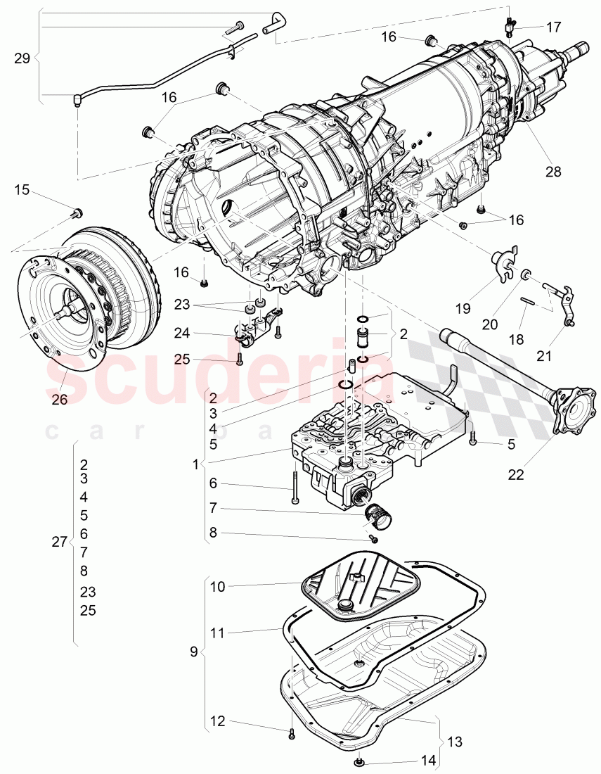 Mechatronic with software, oil pan, oil strainer, for 8-speed automatic gearbox, F 3W-D-080 349>>, F ZA-D-080 349>> of Bentley Bentley Continental GT (2011-2018)