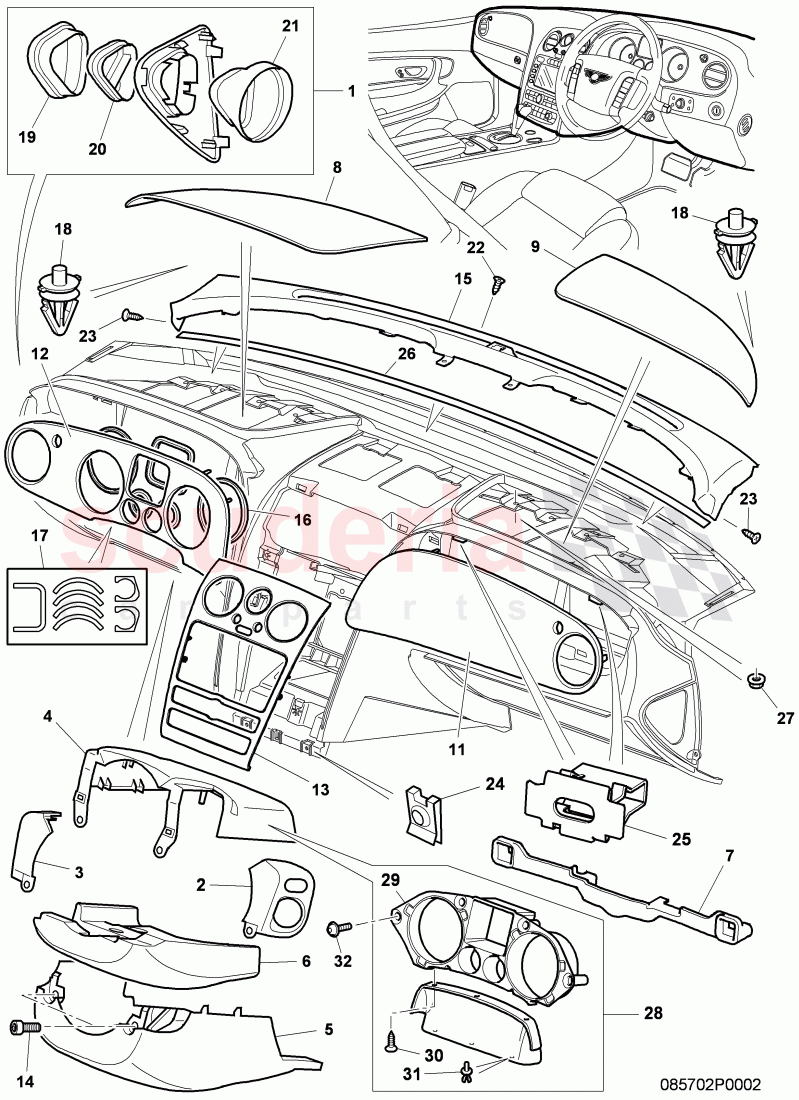 dashboard installation parts, F 3W-7-039 946>> 3W-7-045 370 of Bentley Bentley Continental GT (2003-2010)