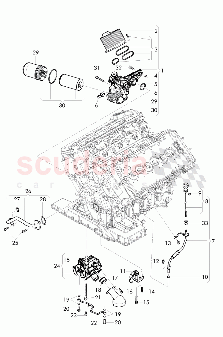 oil pump, oil dipstick with tube, oil filter with flange and oil cooler of Bentley Bentley Continental Flying Spur (2013+)