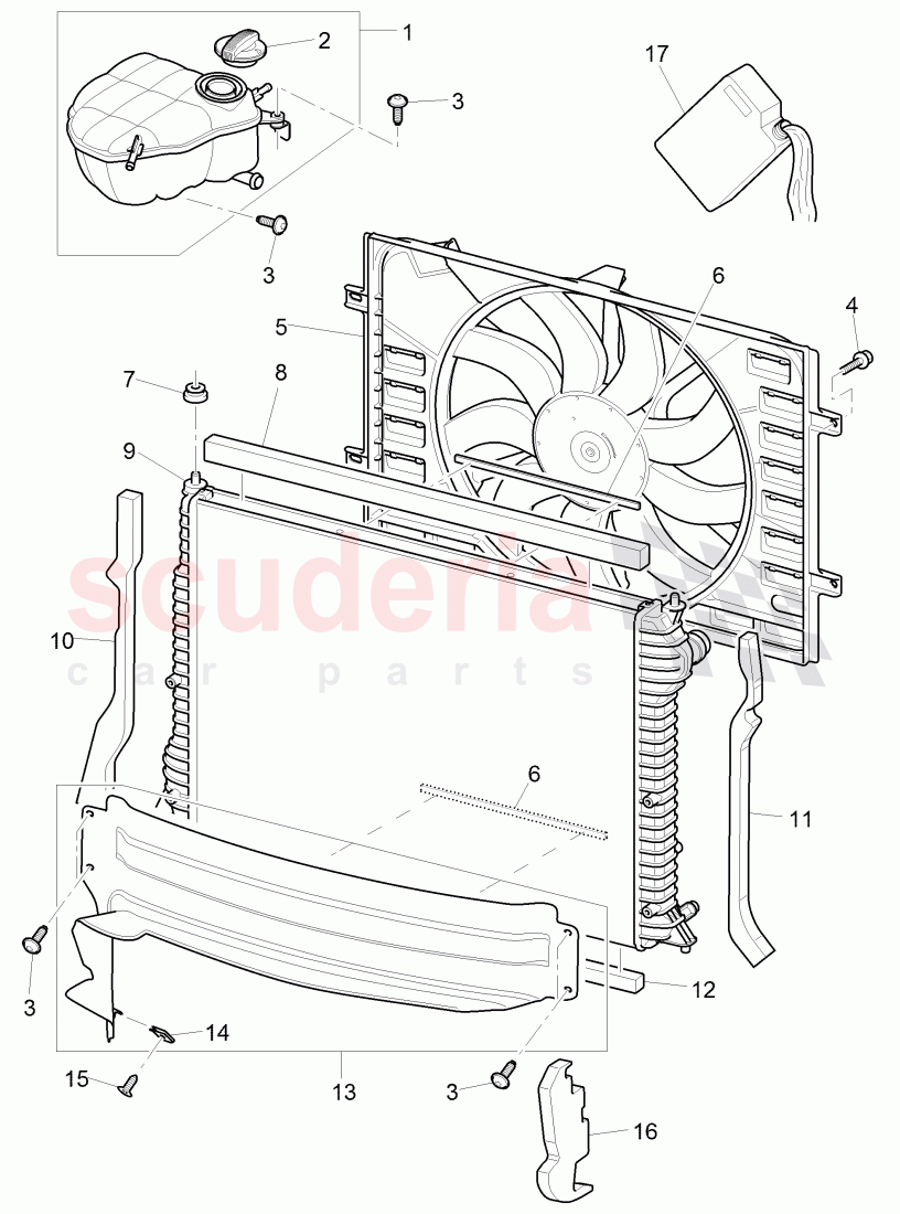 Coolant radiator, Coolant expansion tank, air duct, F 3W-8-051 367>>, D >> - MJ 2008 of Bentley Bentley Continental Flying Spur (2006-2012)