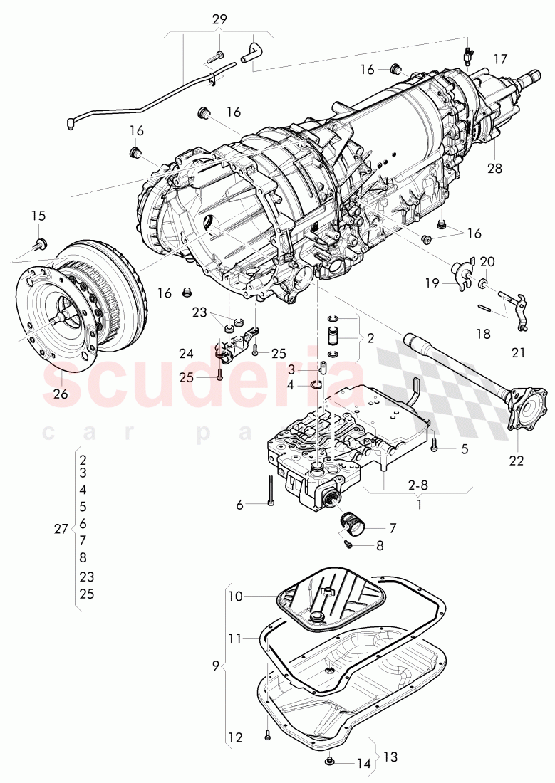 Mechatronic with software, oil pan, oil strainer, for 8-speed automatic gearbox of Bentley Bentley Continental Flying Spur (2013+)