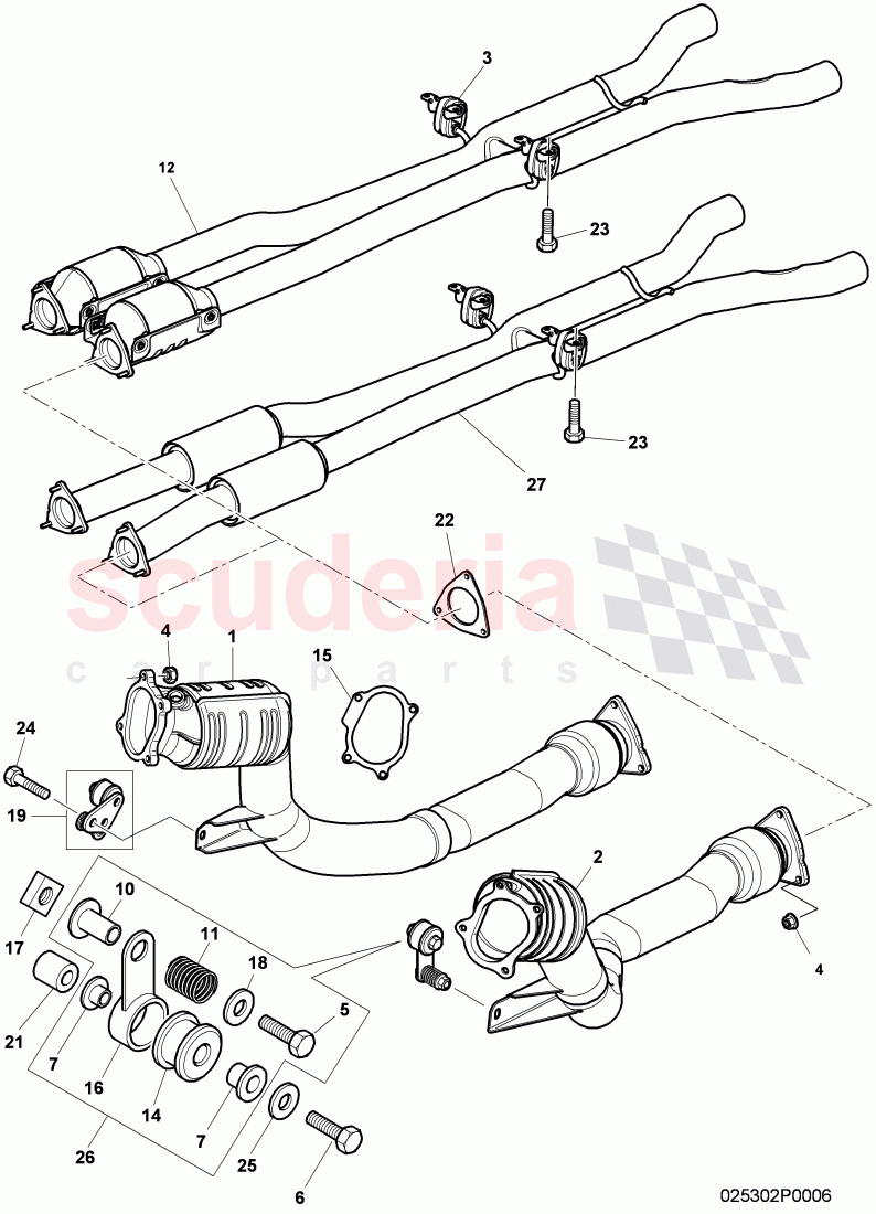 front catalyst, exhaust pipe with catalyst, exhaust pipe with exhaust muffler, front, F 3W-A-065 189>>, F ZA-A-065 189>>, D >> - MJ 2010 of Bentley Bentley Continental Flying Spur (2006-2012)