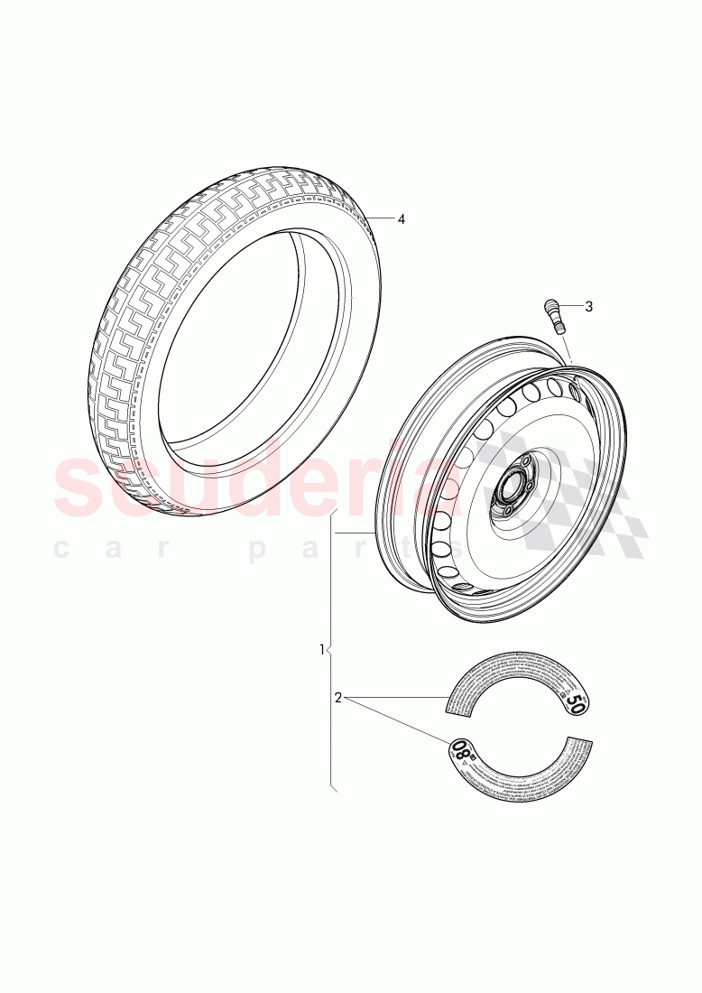 wheel disc 'steel', (temporary spare wheel), diaginal tire (spare wheel), F 3W-G-054 429>>, F ZA-G-054 429>> of Bentley Bentley Continental GT (2011-2018)