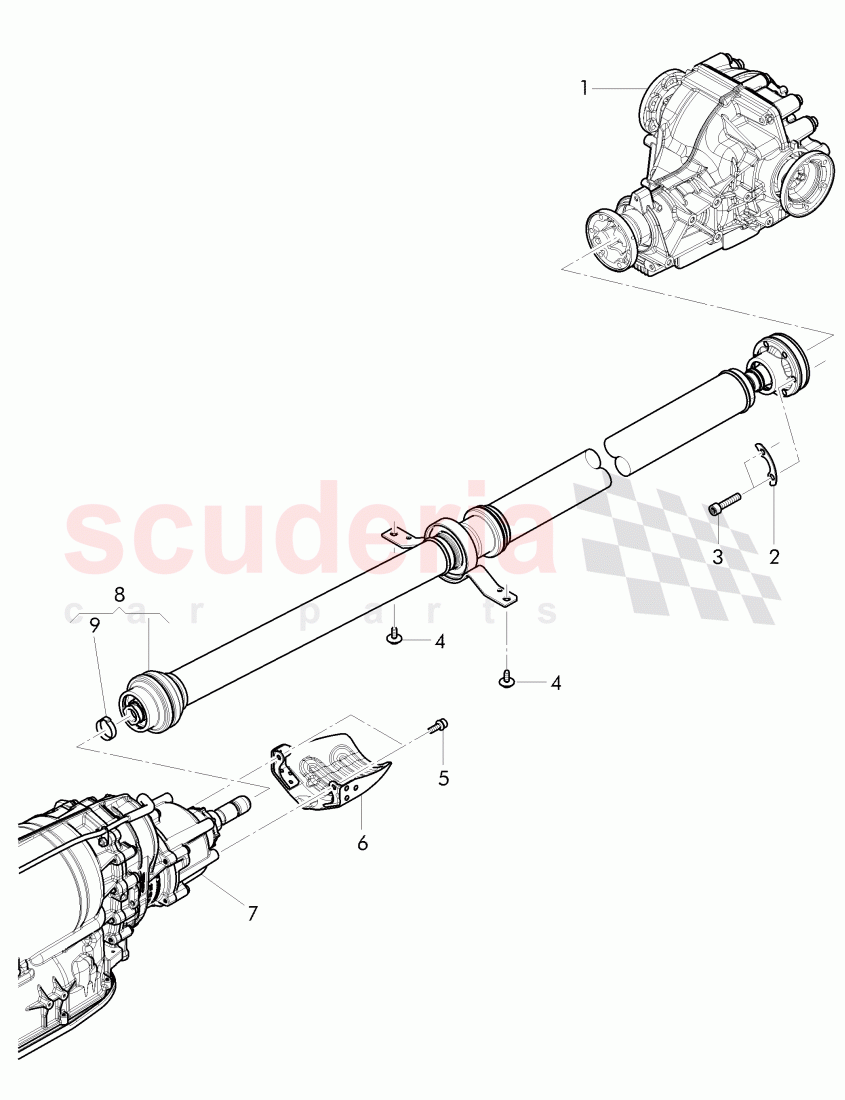 propeller shaft 2-piece with intermediate bearing, for 8-speed automatic gearbox of Bentley Bentley Continental Flying Spur (2013+)