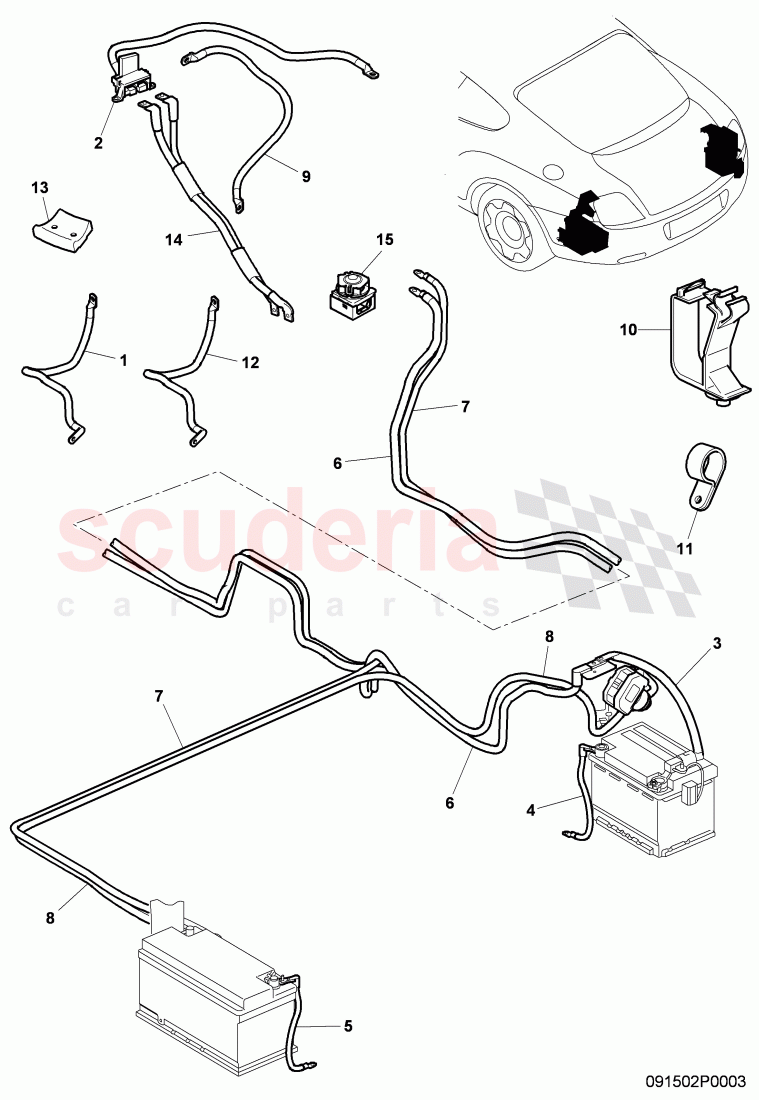 Wire harness for battery +, starter, alternator and ground, strap, F 3W-8-052 846>>, F ZA-A-062 464>>, D >> - MJ 2011 of Bentley Bentley Continental Flying Spur (2006-2012)