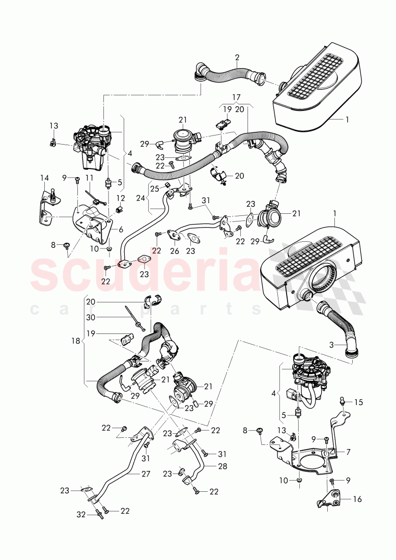 secondary air pump, secondary air control valve, pipes and hoses for purge system, F 4V-J-017 836>>, F ZV-J-017 836>> of Bentley Bentley Bentayga (2015+)