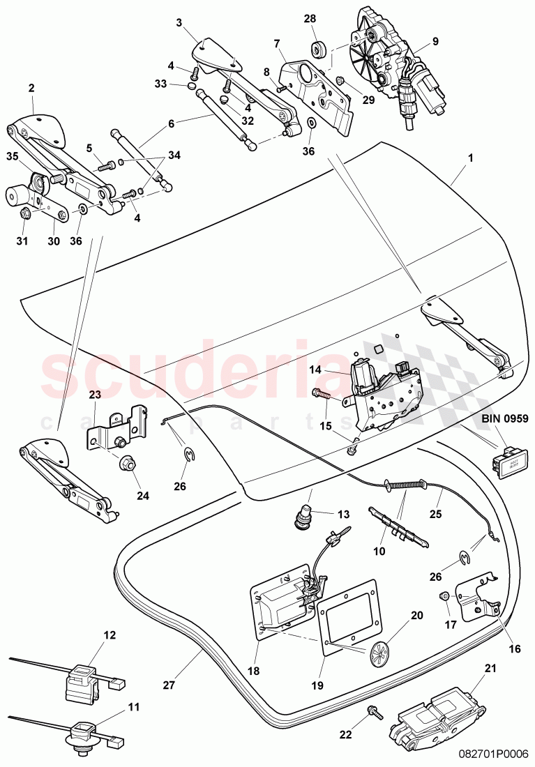 fasteners, for flap, rear, for vehicles with electric, tailgate activation, D - MJ 2006>> of Bentley Bentley Continental Flying Spur (2006-2012)